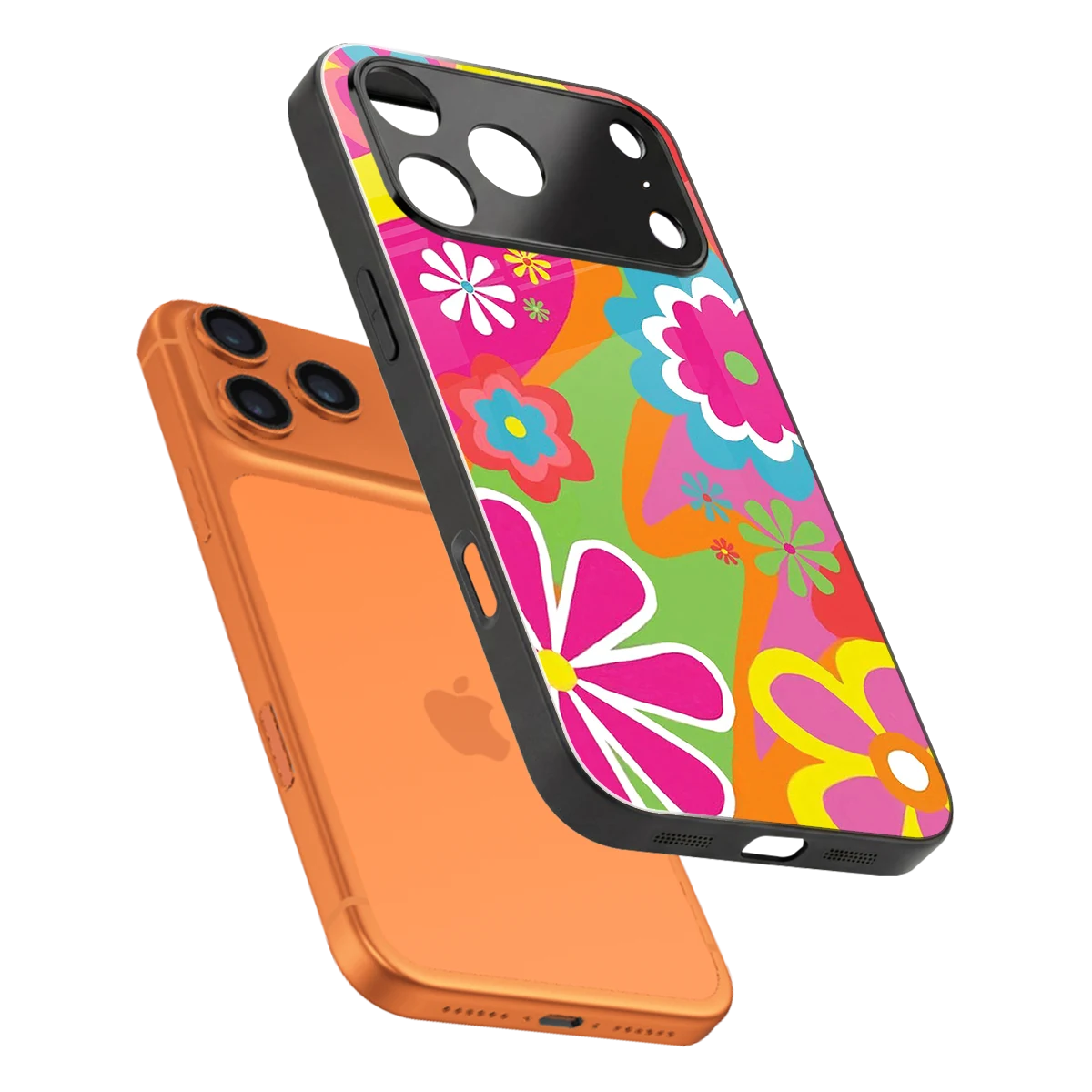 Floral Fusion sleek iphone 17 pro cover with tempered glass back and TPU edges