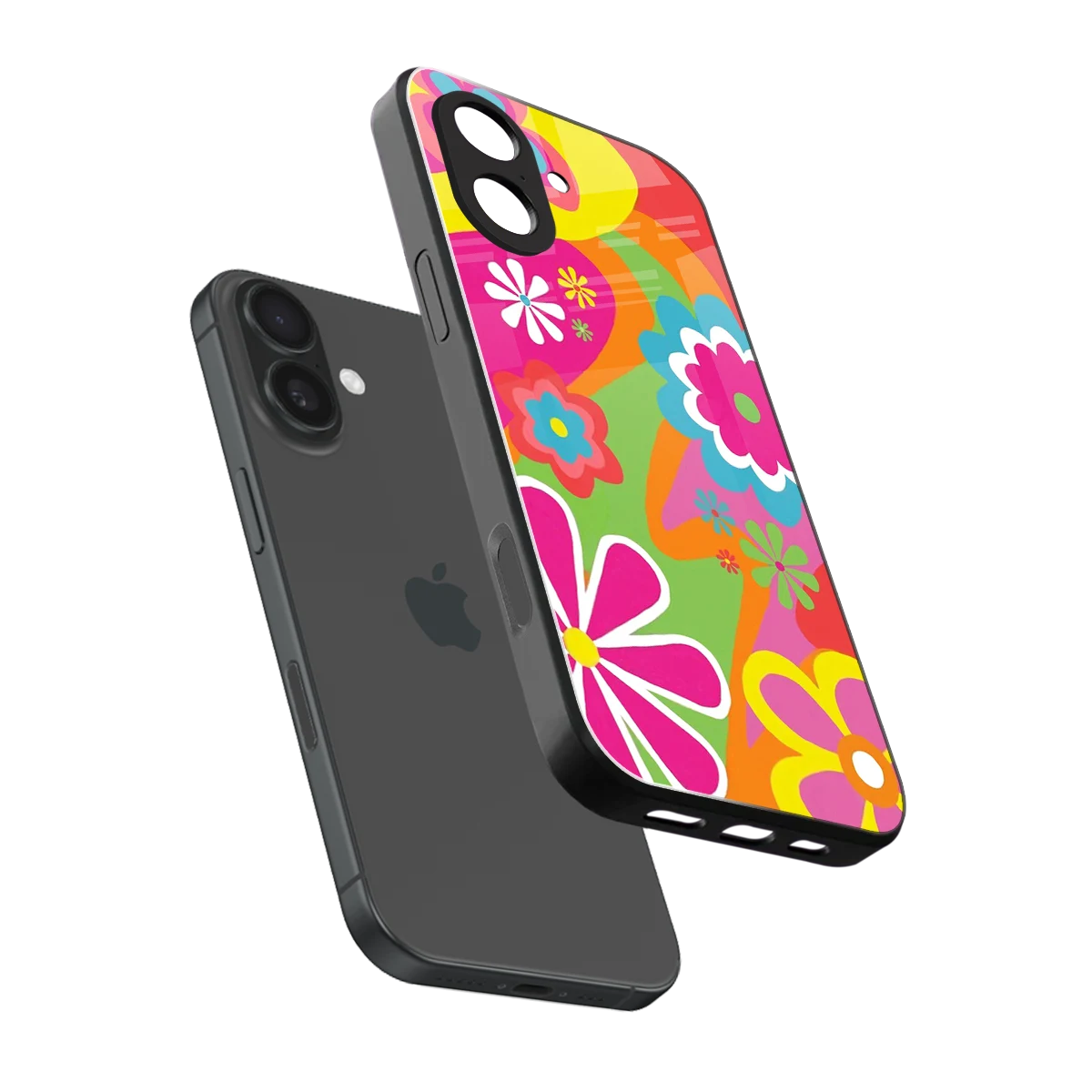 Floral Fusion sleek iphone 17 cover with tempered glass back and TPU edges