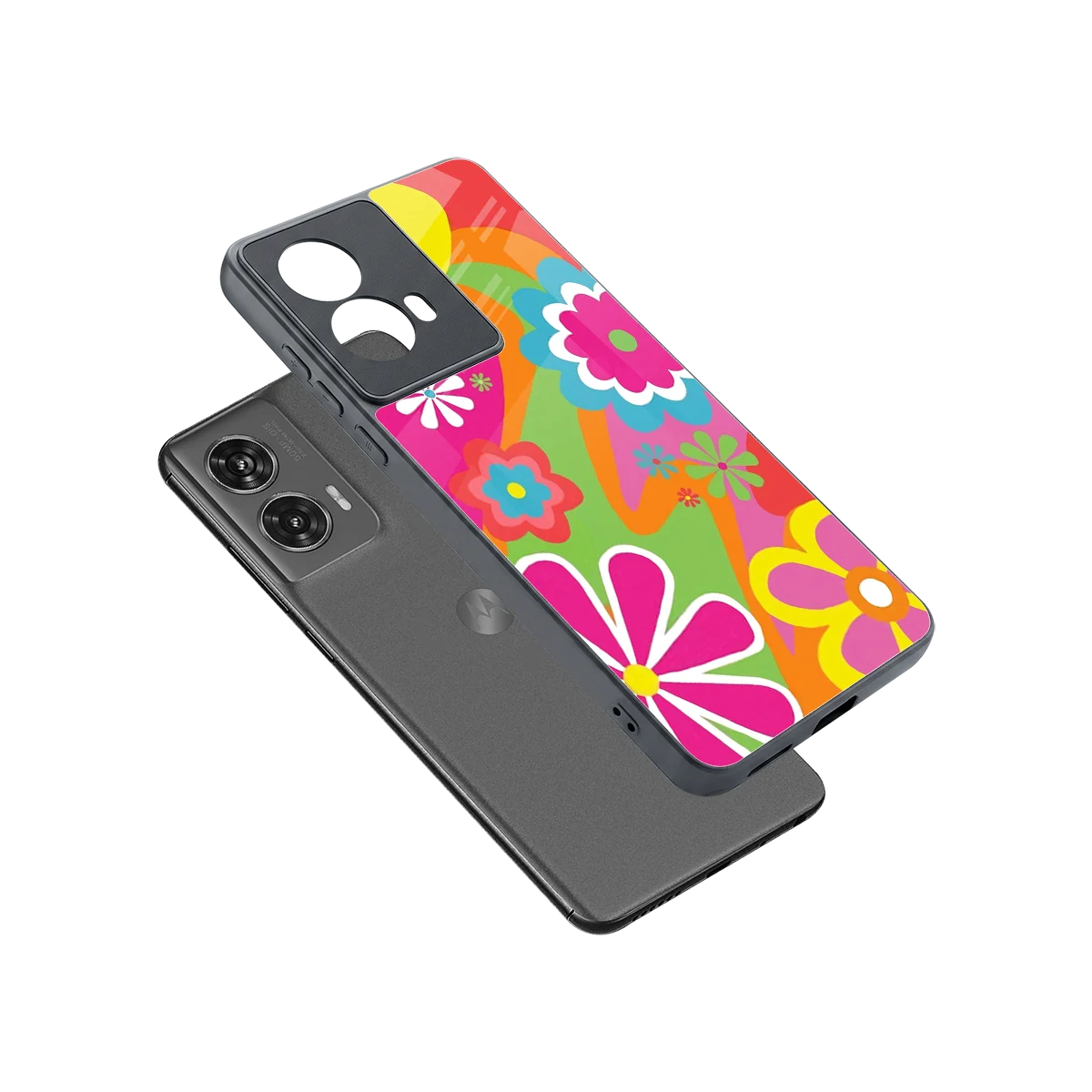 Floral Fusion sleek motorola edge 50 fusion cover with tempered glass back and TPU edges