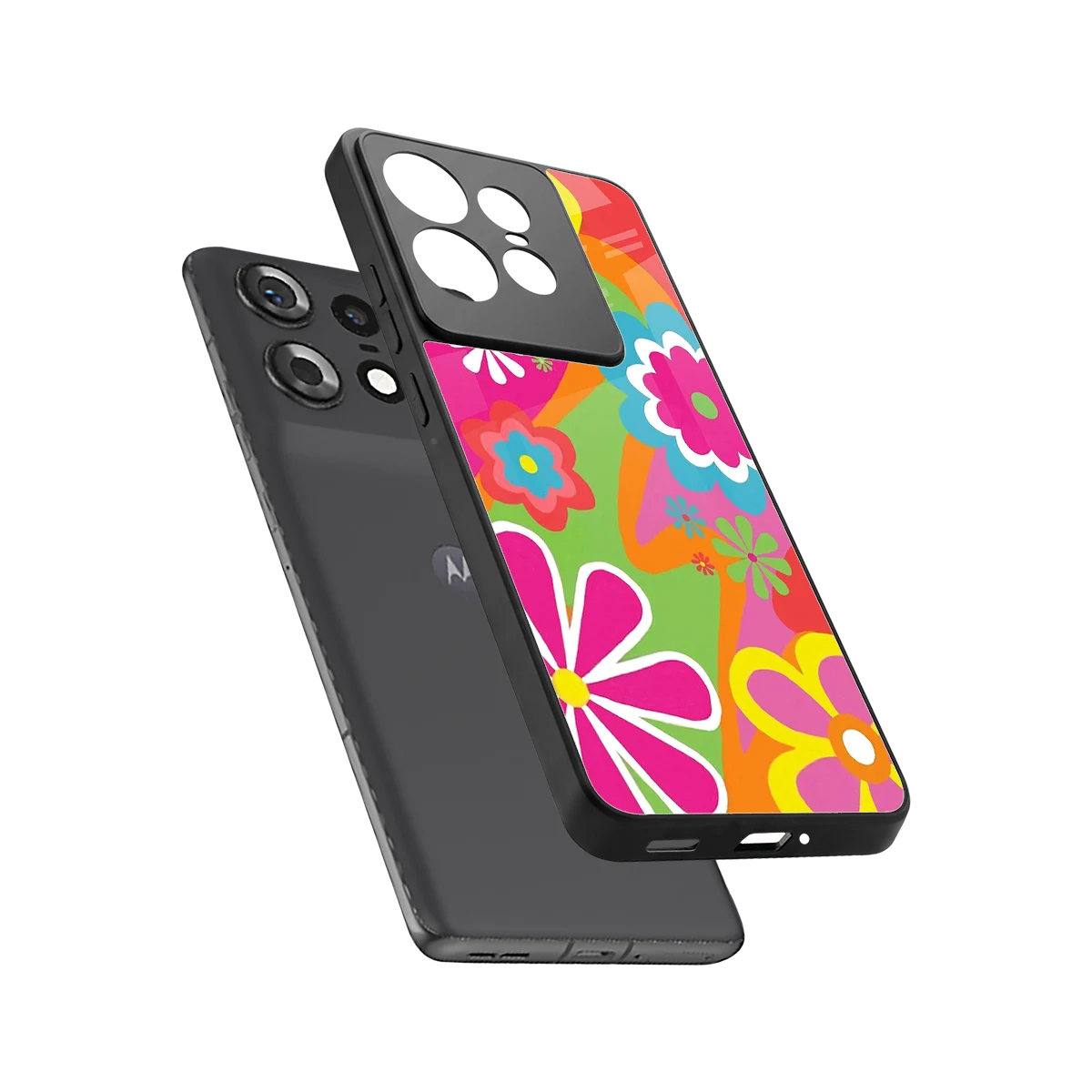 Floral Fusion sleek motorola edge 50 pro cover with tempered glass back and TPU edges