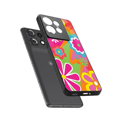 Floral Fusion sleek motorola edge 50 pro cover with tempered glass back and TPU edges