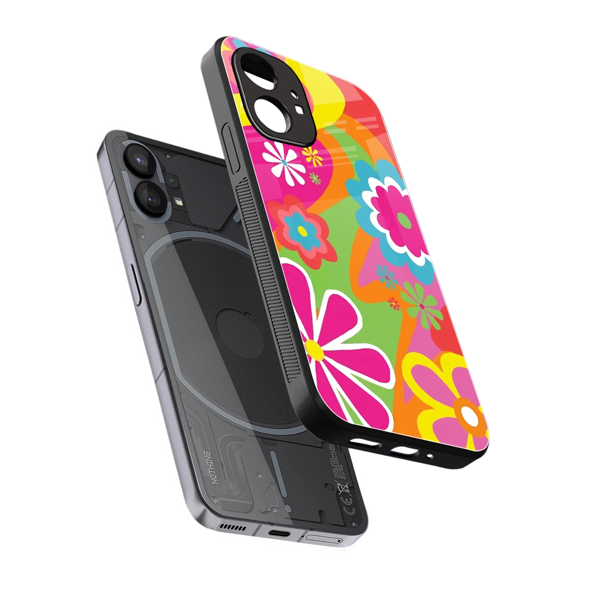Floral Fusion sleek nothing phone 1 cover with tempered glass back and TPU edges