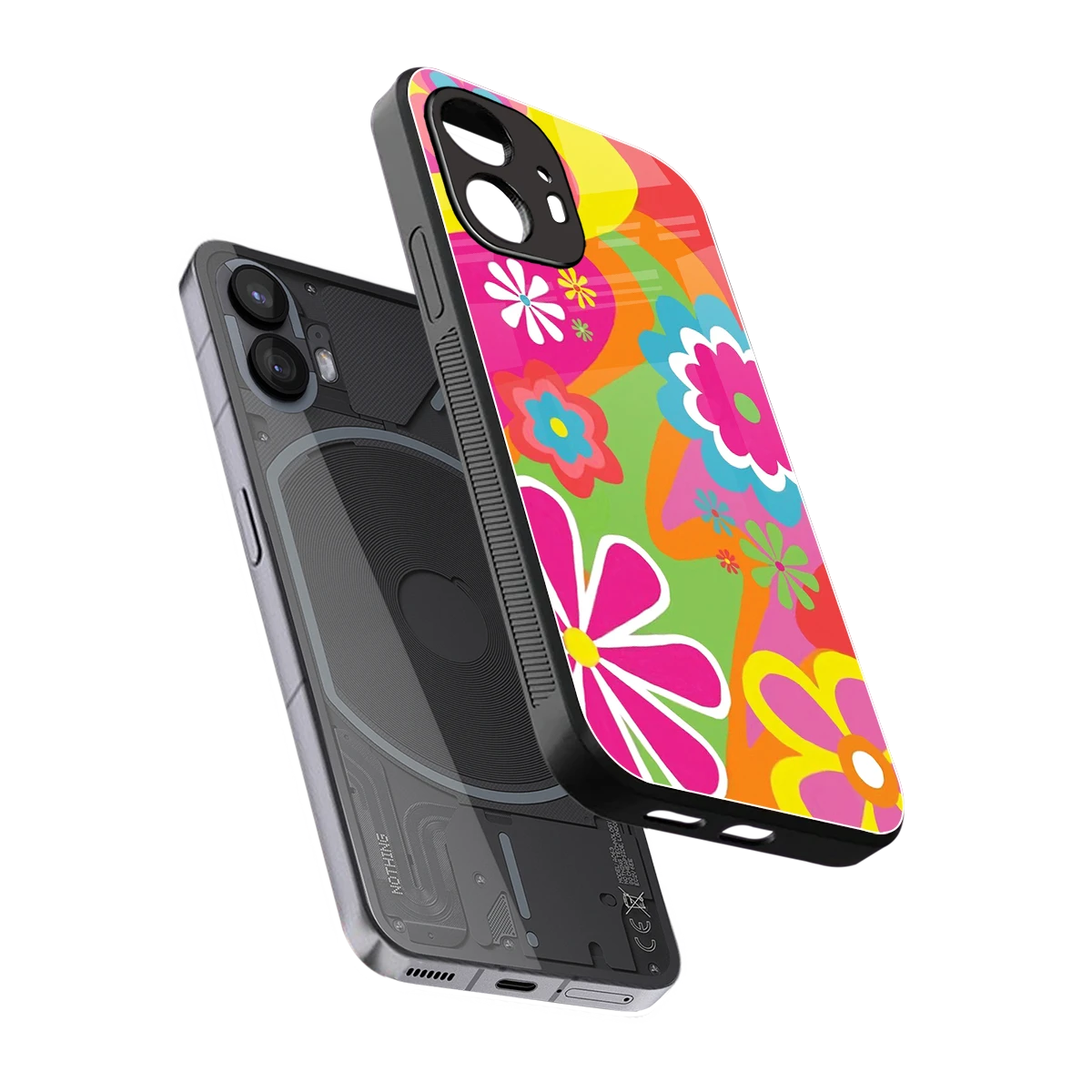 Floral Fusion sleek nothing phone 2 cover with tempered glass back and TPU edges