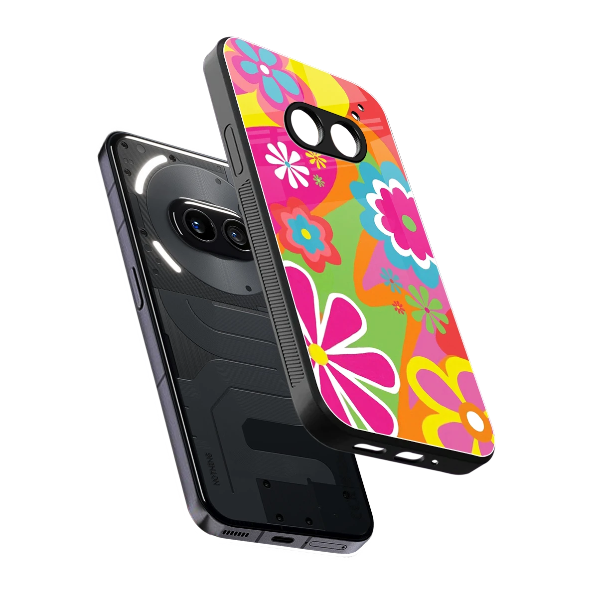 Floral Fusion sleek nothing phone 2a cover with tempered glass back and TPU edges