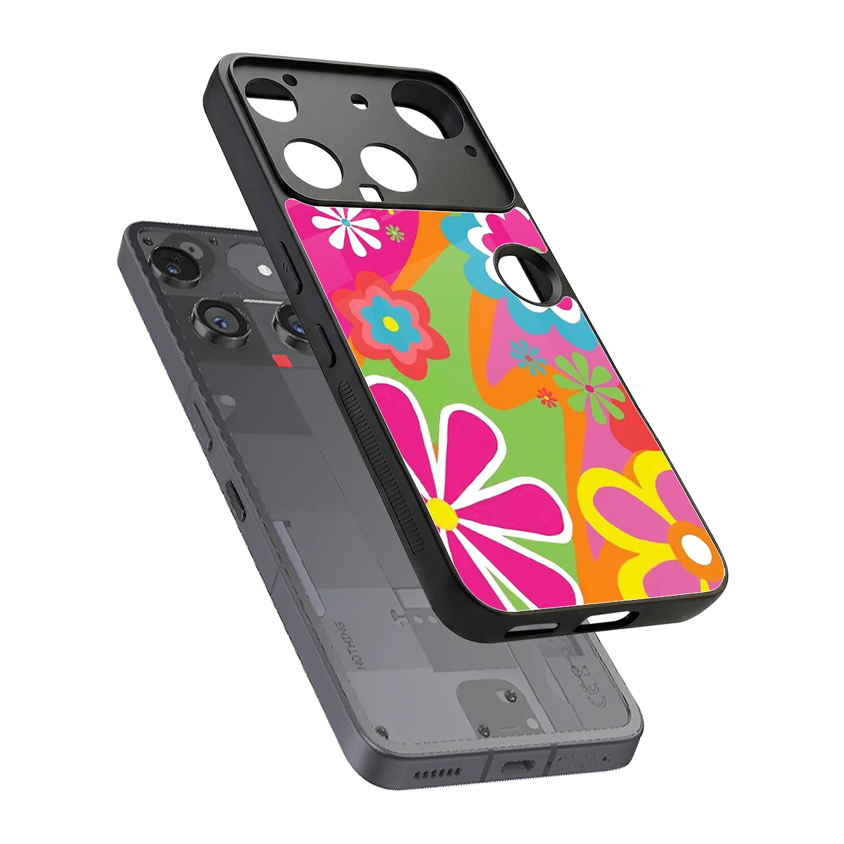 Floral Fusion sleek nothing phone 3 cover with tempered glass back and TPU edges