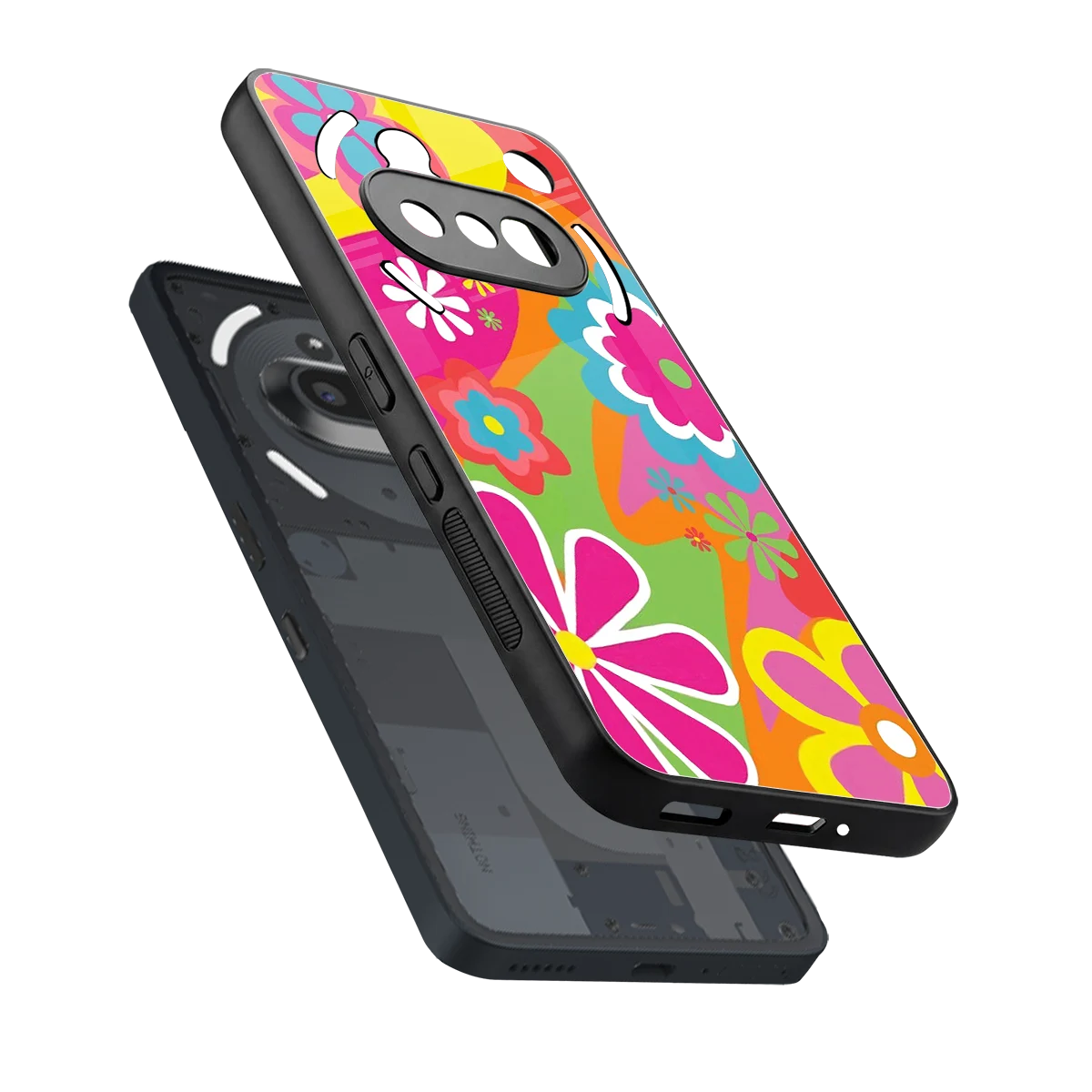 Floral Fusion sleek nothing phone 3a cover with tempered glass back and TPU edges