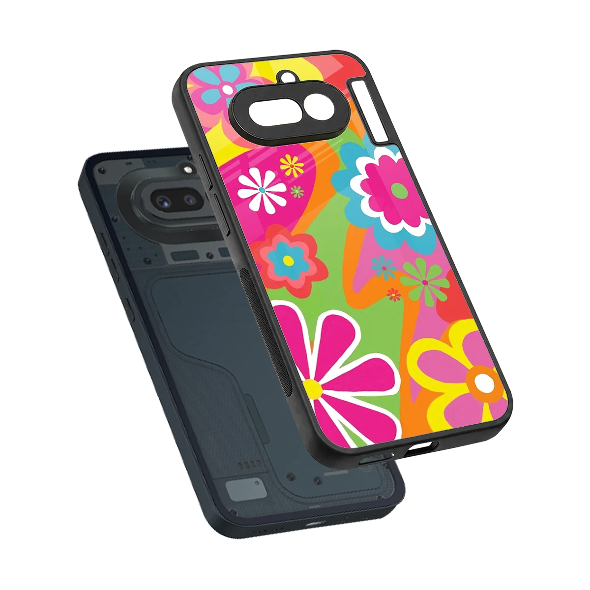 Floral Fusion sleek nothing phone 4a cover with tempered glass back and TPU edges