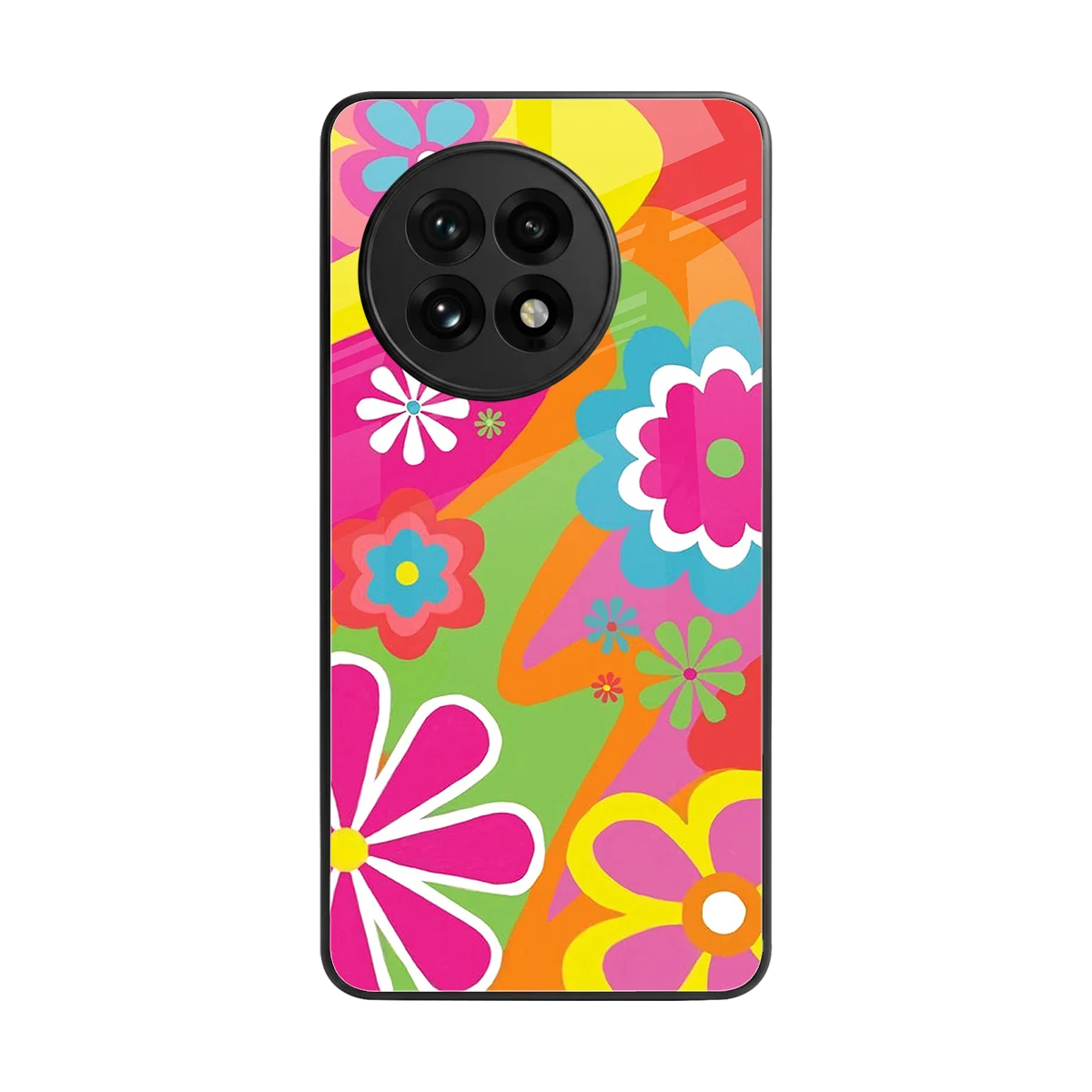 Floral Fusion back phone cover | glass case for oneplus 13r