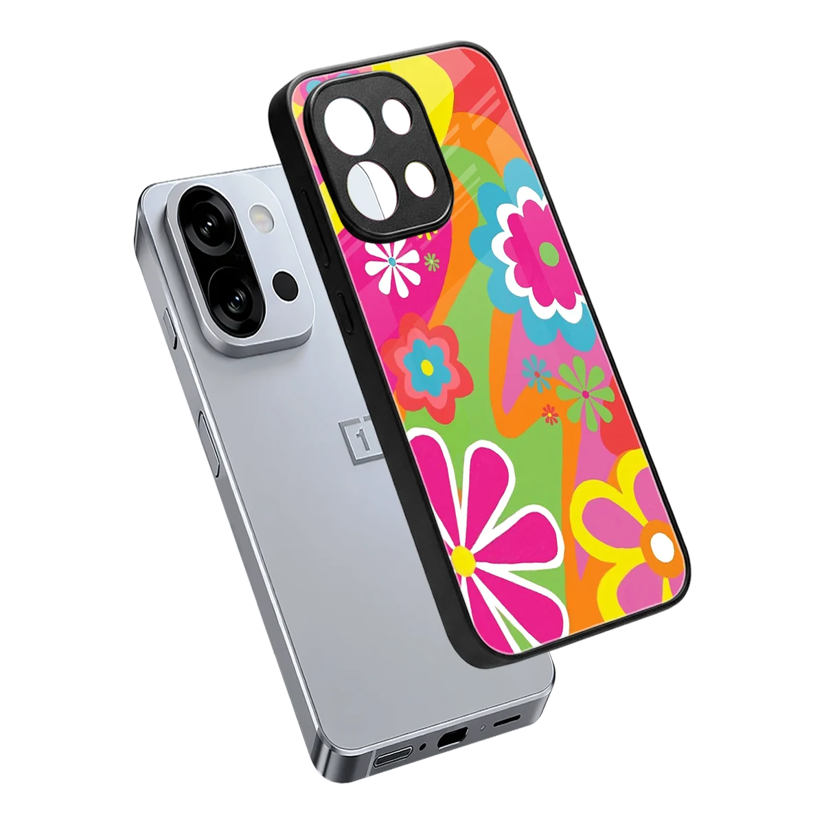 Floral Fusion sleek oneplus 13s cover with tempered glass back and TPU edges