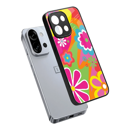 Floral Fusion sleek oneplus 13s cover with tempered glass back and TPU edges