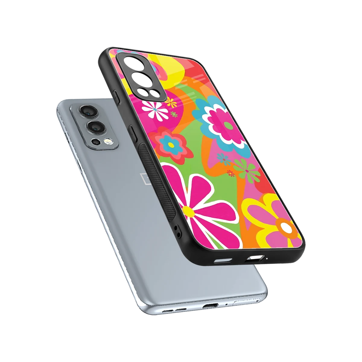 Floral Fusion sleek oneplus nord 2 cover with tempered glass back and TPU edges