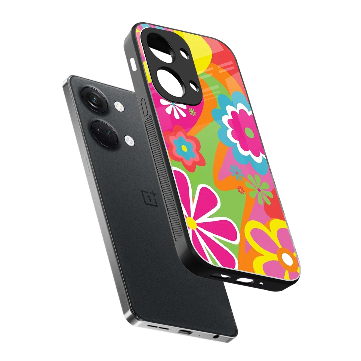 Floral Fusion sleek oneplus nord 3 cover with tempered glass back and TPU edges