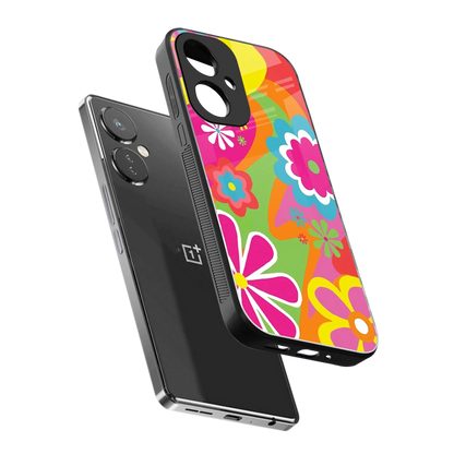 Floral Fusion sleek oneplus nord ce 3 cover with tempered glass back and TPU edges