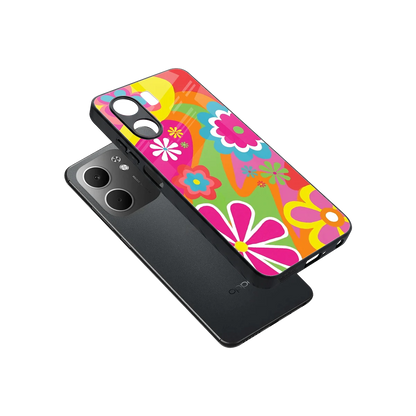 Floral Fusion sleek oppo a5x 5g cover with tempered glass back and TPU edges
