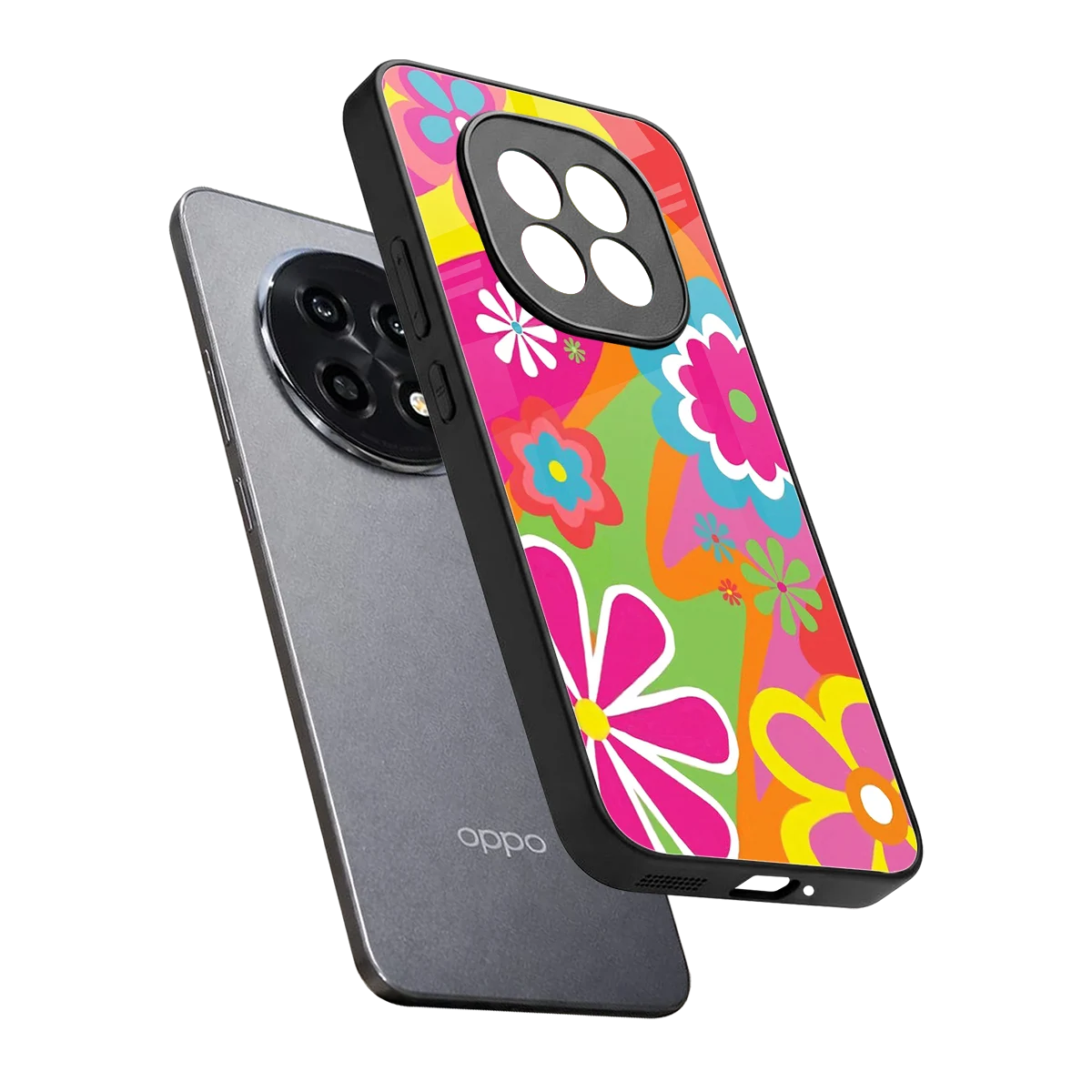 Floral Fusion sleek oppo f29 pro 5g cover with tempered glass back and TPU edges