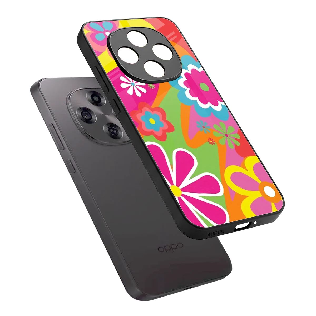 Floral Fusion sleek oppo f31 pro 5g cover with tempered glass back and TPU edges