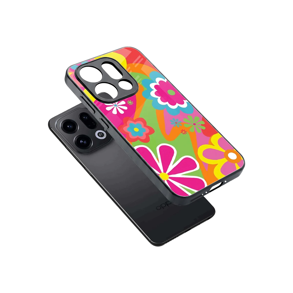 Floral Fusion sleek oppo find x9 cover with tempered glass back and TPU edges