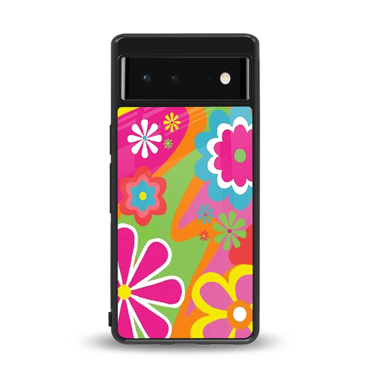 Floral Fusion back phone cover | glass case for google pixel 6