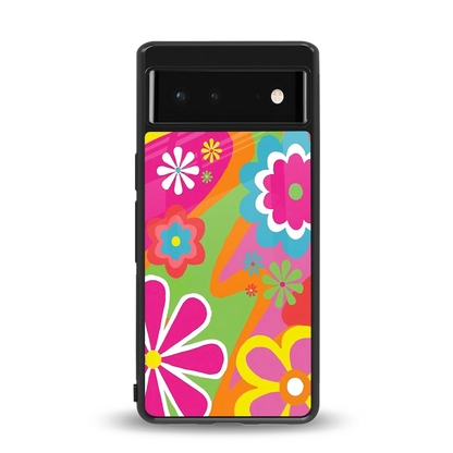 Floral Fusion back phone cover | glass case for google pixel 6a