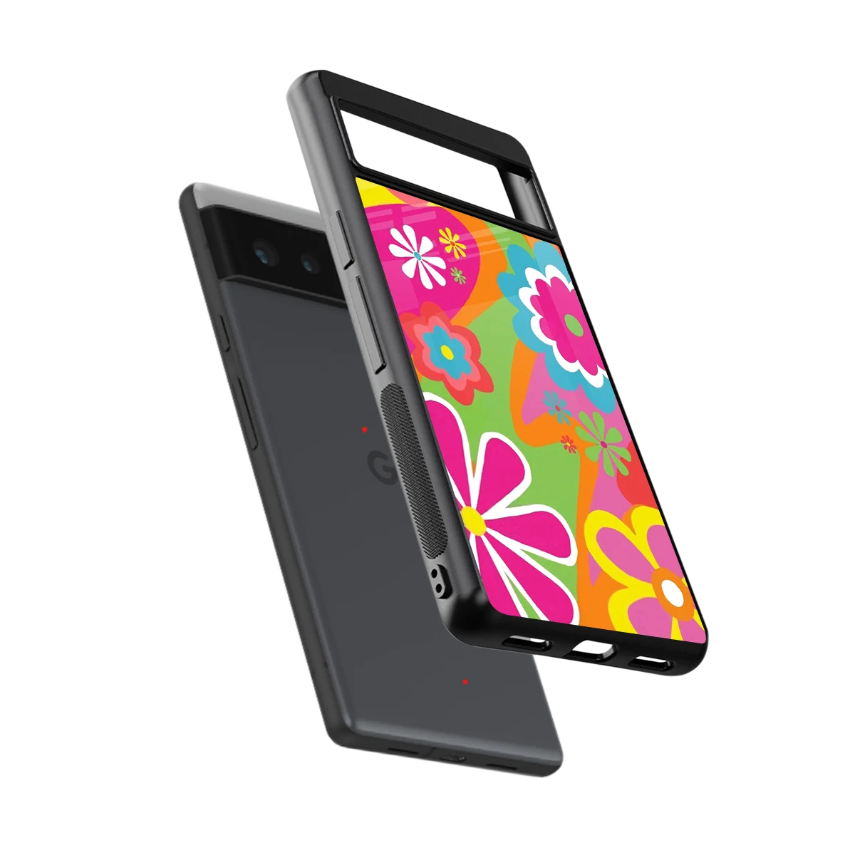 Floral Fusion sleek google pixel 6 cover with tempered glass back and TPU edges