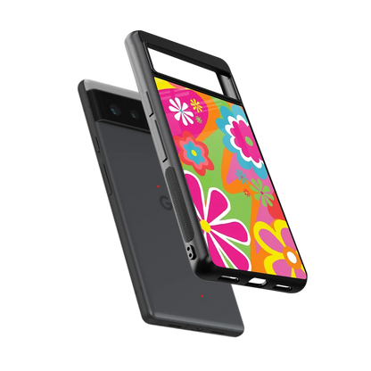 Floral Fusion sleek google pixel 6a cover with tempered glass back and TPU edges