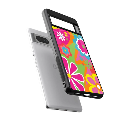 Floral Fusion sleek google pixel 7a cover with tempered glass back and TPU edges