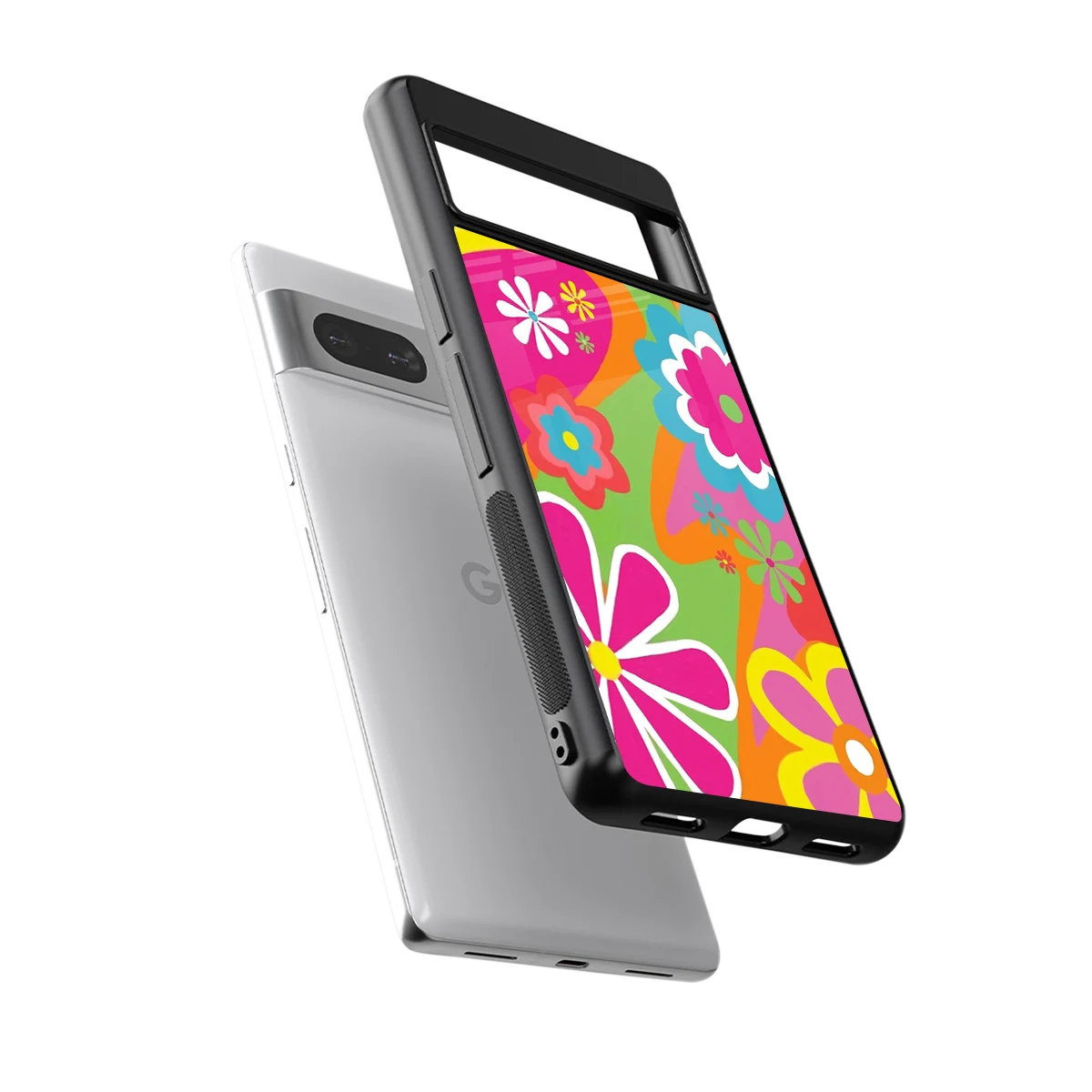Floral Fusion sleek google pixel 7 cover with tempered glass back and TPU edges