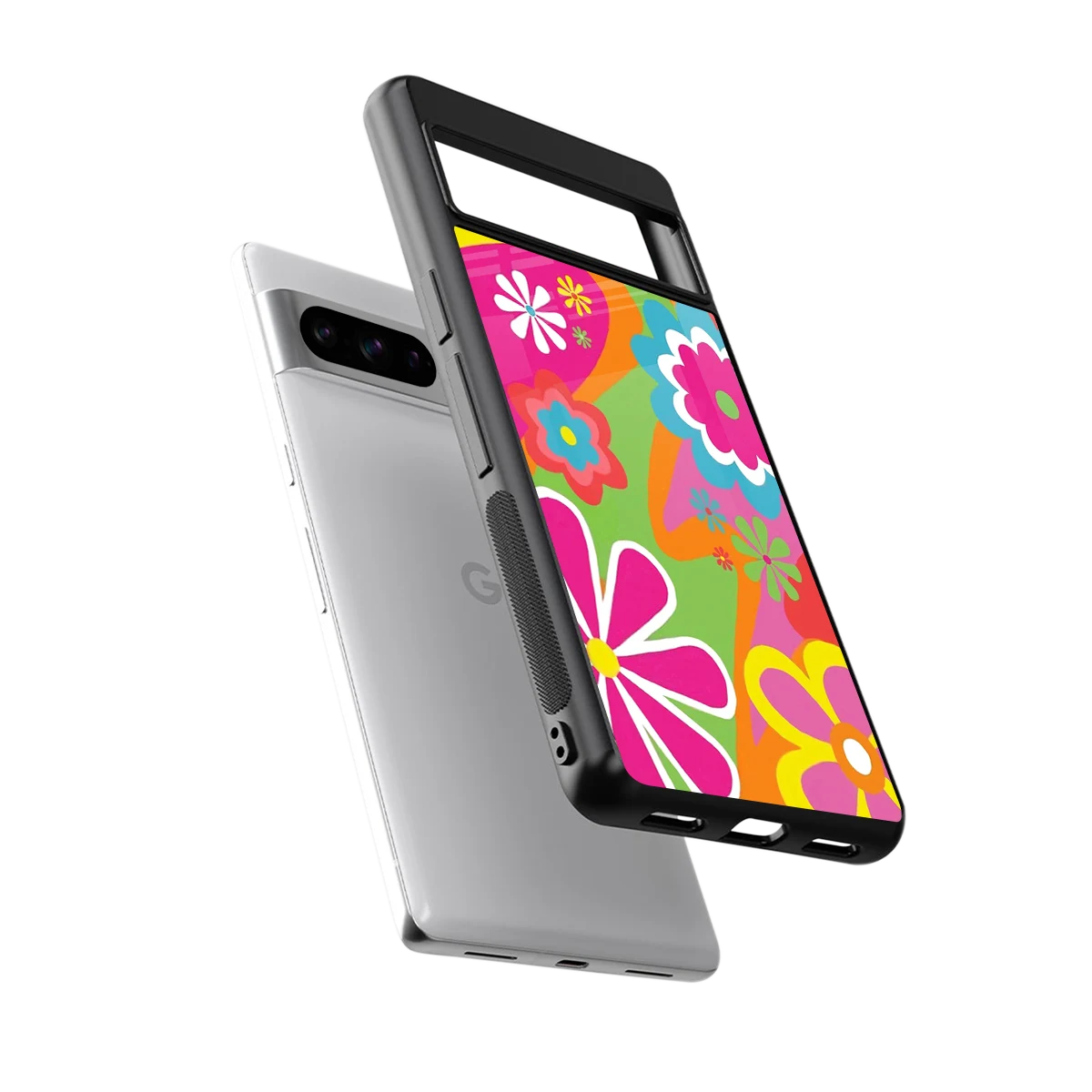 Floral Fusion sleek google pixel 8 pro cover with tempered glass back and TPU edges