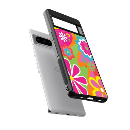 Floral Fusion sleek google pixel 8 pro cover with tempered glass back and TPU edges