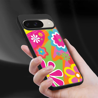 Floral Fusion sleek google pixel 9 cover with tempered glass back and TPU edges