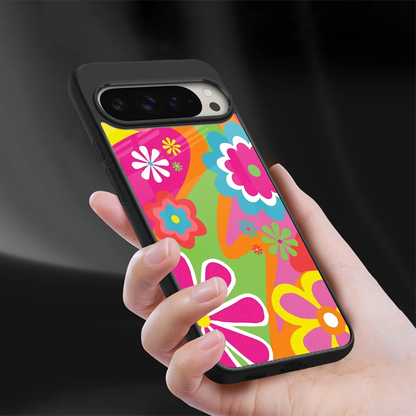 Floral Fusion sleek google pixel 9 pro xl cover with tempered glass back and TPU edges