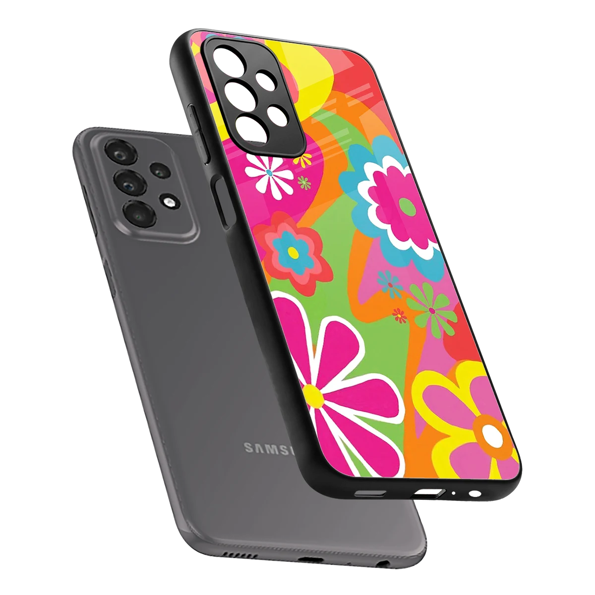 Floral Fusion sleek samsung galaxy a23 cover with tempered glass back and TPU edges