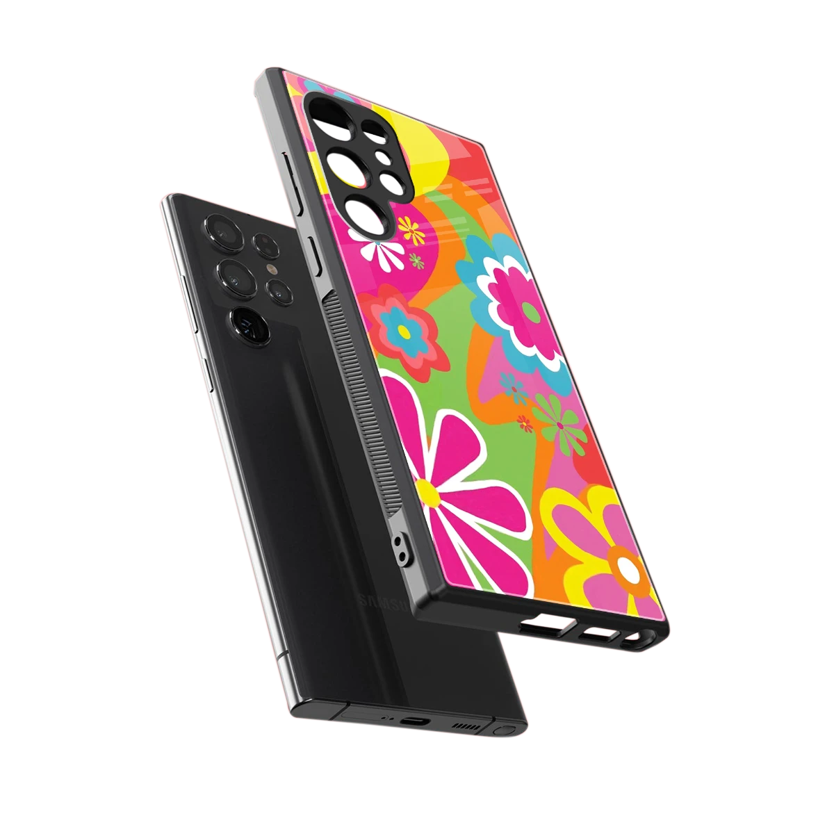 Floral Fusion sleek samsung galaxy s24 ultra cover with tempered glass back and TPU edges