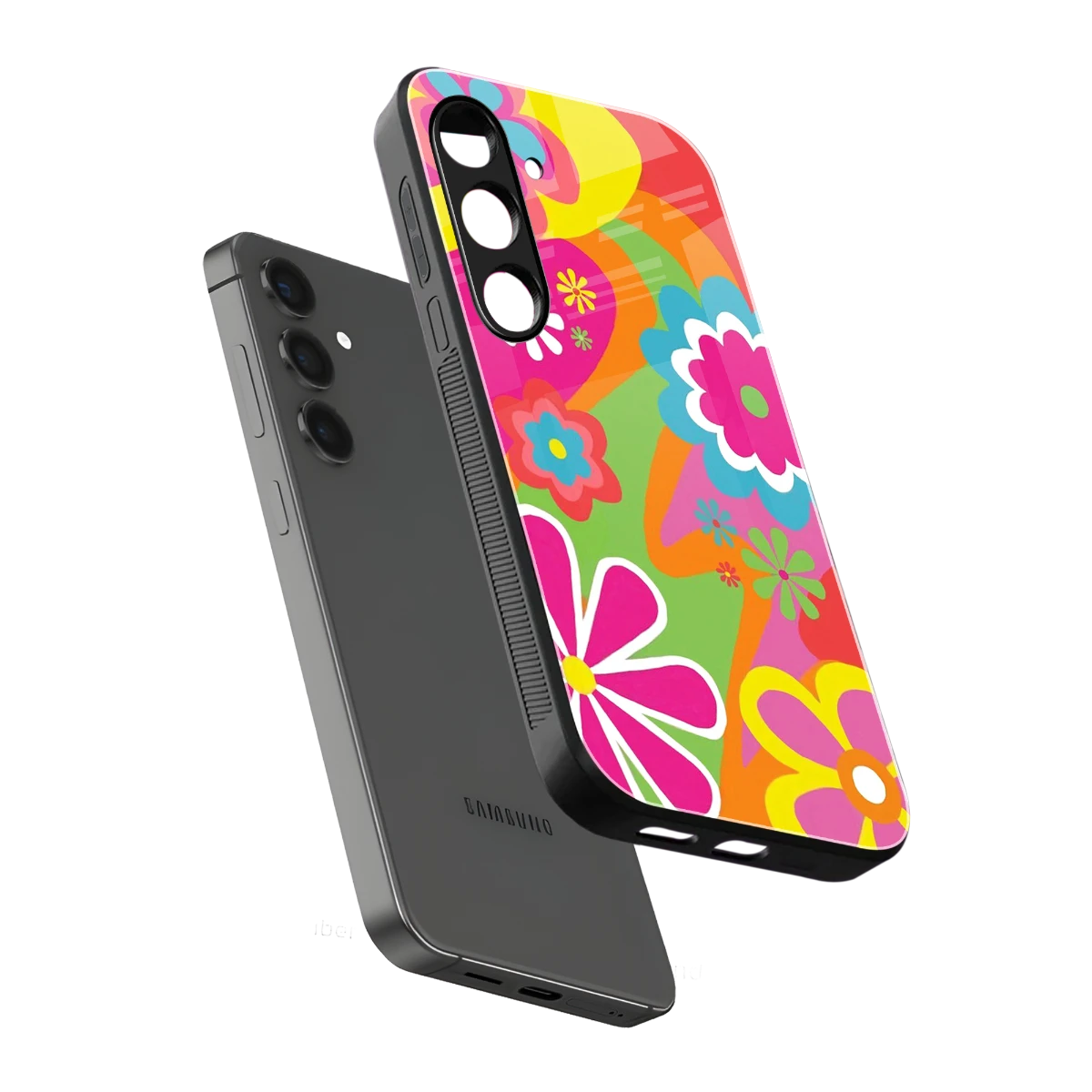 Floral Fusion sleek samsung galaxy s24 cover with tempered glass back and TPU edges