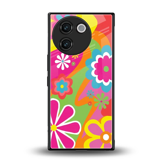 Floral Fusion back phone cover | glass case for vivo v30e