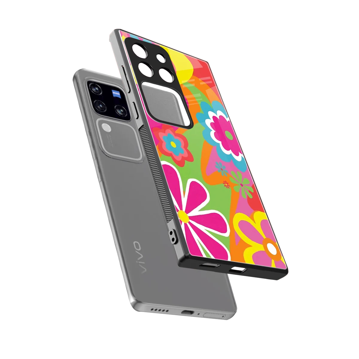Floral Fusion sleekvivo v30 pro cover with tempered glass back and TPU edges