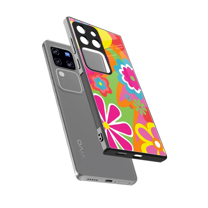 Floral Fusion sleekvivo v30 pro cover with tempered glass back and TPU edges