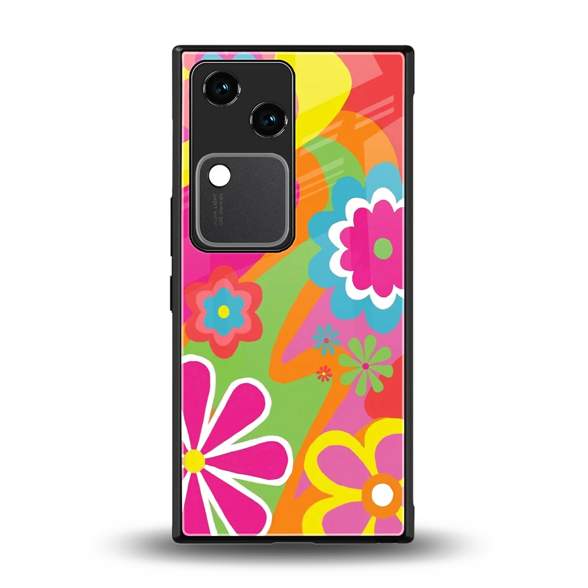 Floral Fusion back phone cover | glass case for vivo v30