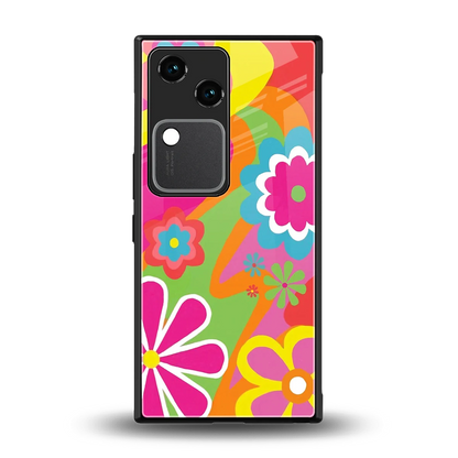 Floral Fusion back phone cover | glass case for vivo v30
