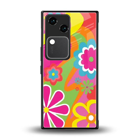 Floral Fusion back phone cover | glass case for vivo v30