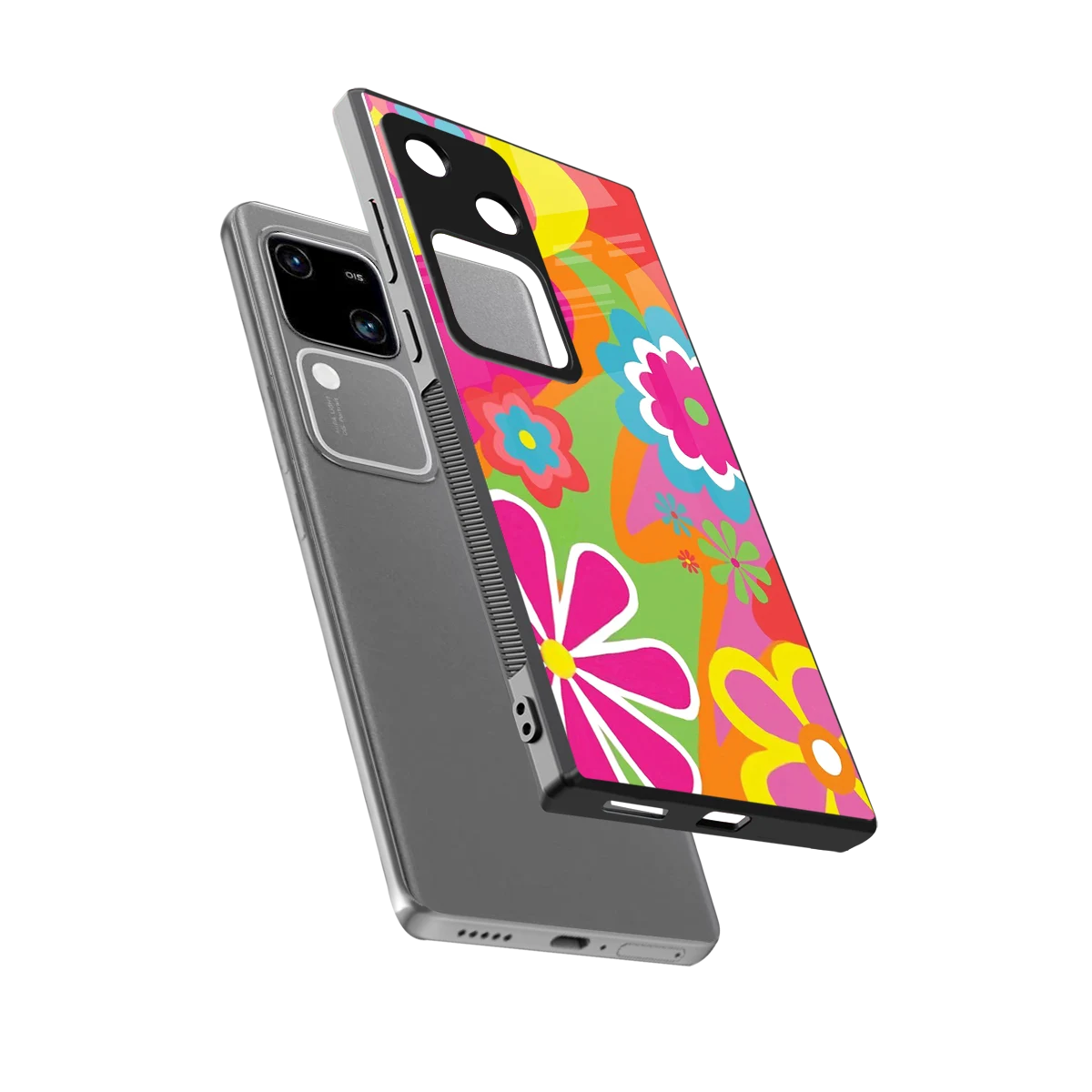Floral Fusion sleek vivo v30 cover with tempered glass back and TPU edges