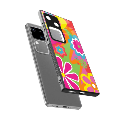 Floral Fusion sleek vivo v30 cover with tempered glass back and TPU edges