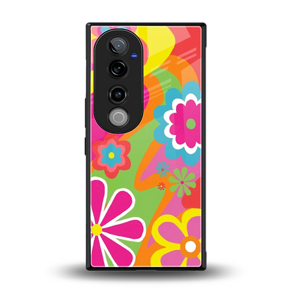 Floral Fusion back phone cover | glass case for vivo v40 pro