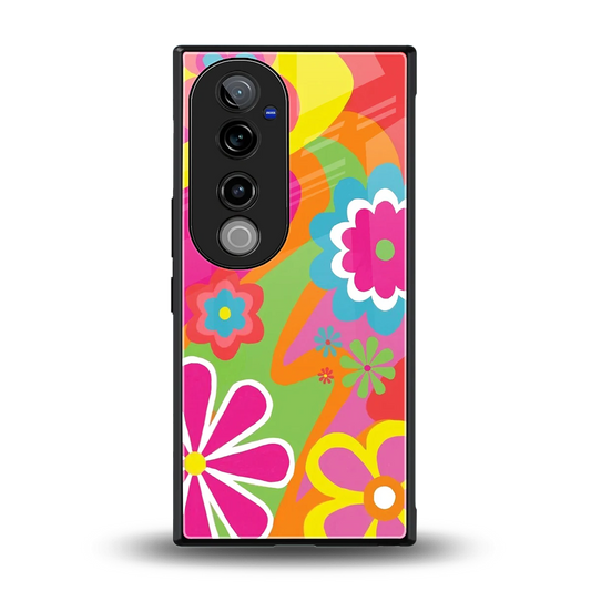 Floral Fusion back phone cover | glass case for vivo v40 pro