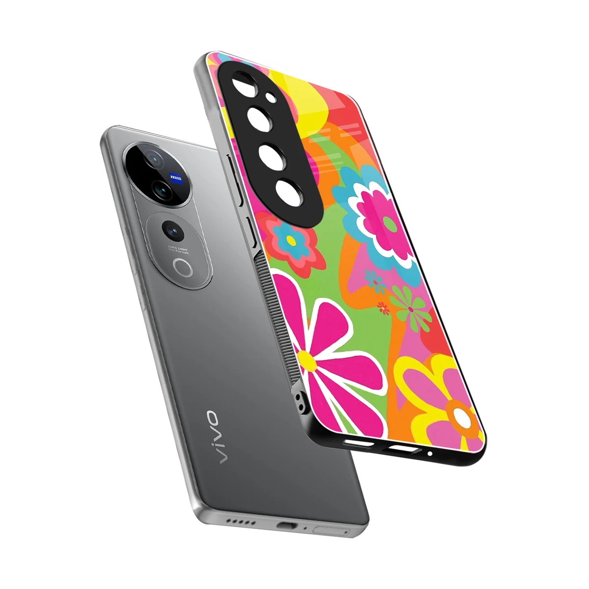 Floral Fusion sleek vivo v40 pro cover with tempered glass back and TPU edges
