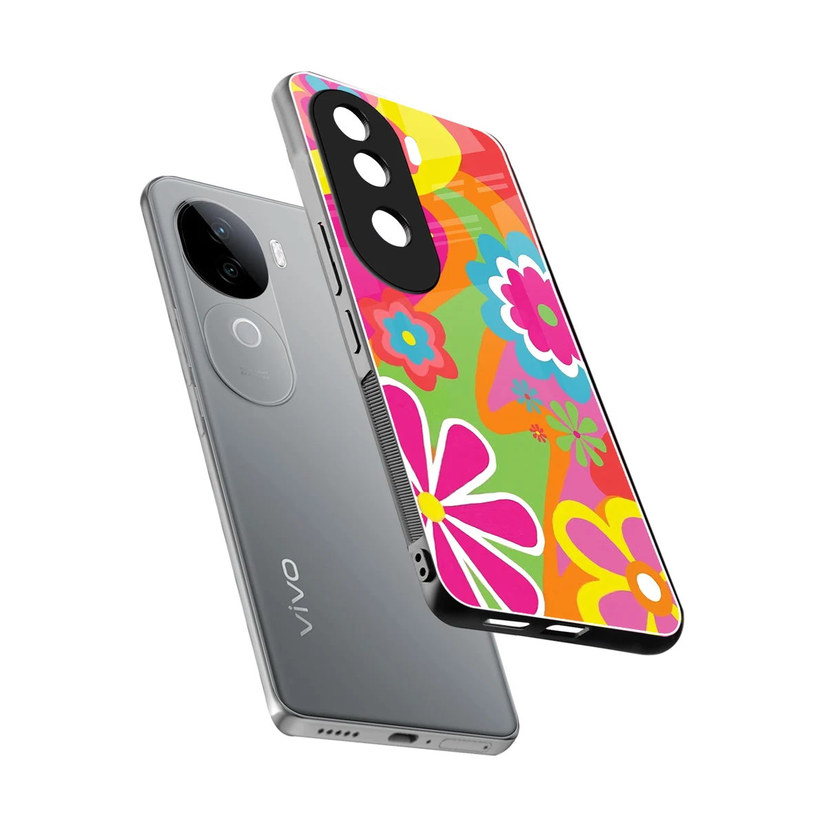 Floral Fusion sleek vivo v40e cover with tempered glass back and TPU edges