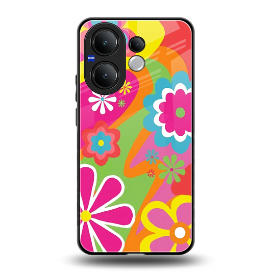 Floral Fusion back phone cover | glass case for vivo v60