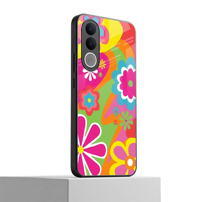 Floral Fusion vivo v70 fe mobile cover | shockproof glass phone case