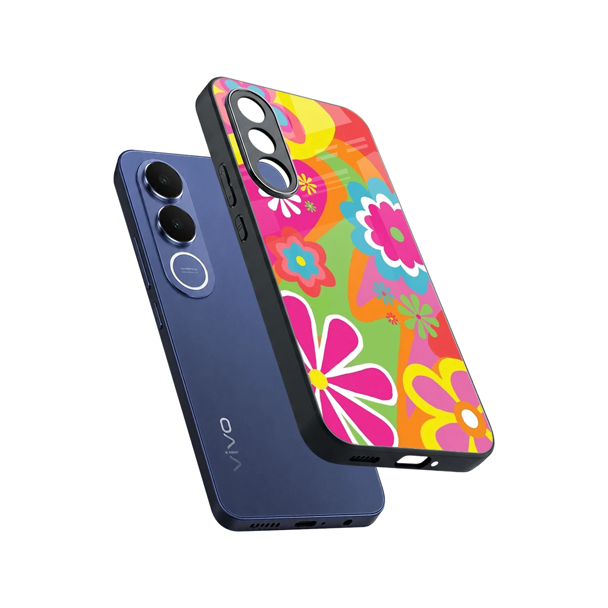 Floral Fusion sleek vivo v70 fe cover with tempered glass back and TPU edges