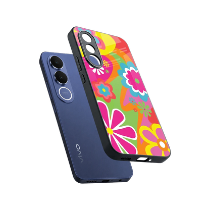 Floral Fusion sleek vivo v70 fe cover with tempered glass back and TPU edges